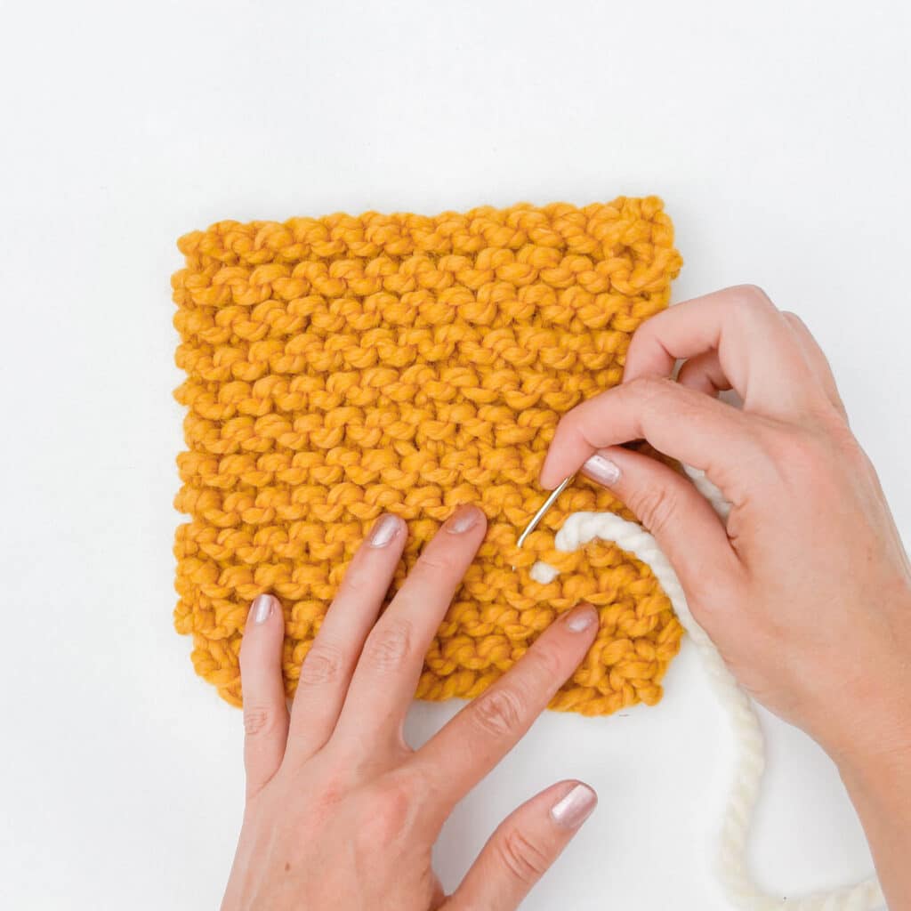 How to Weave Ends in Knitting - Garter Stitch Step 1