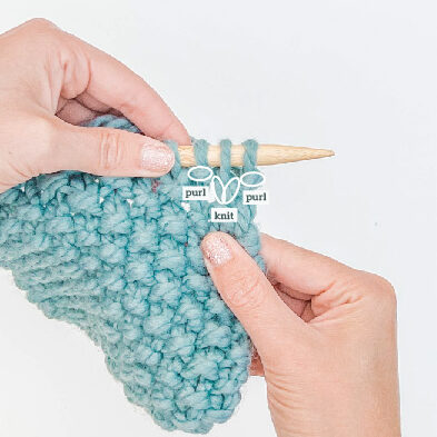 Seed stitch swatch: how to identify knit and purl stitches