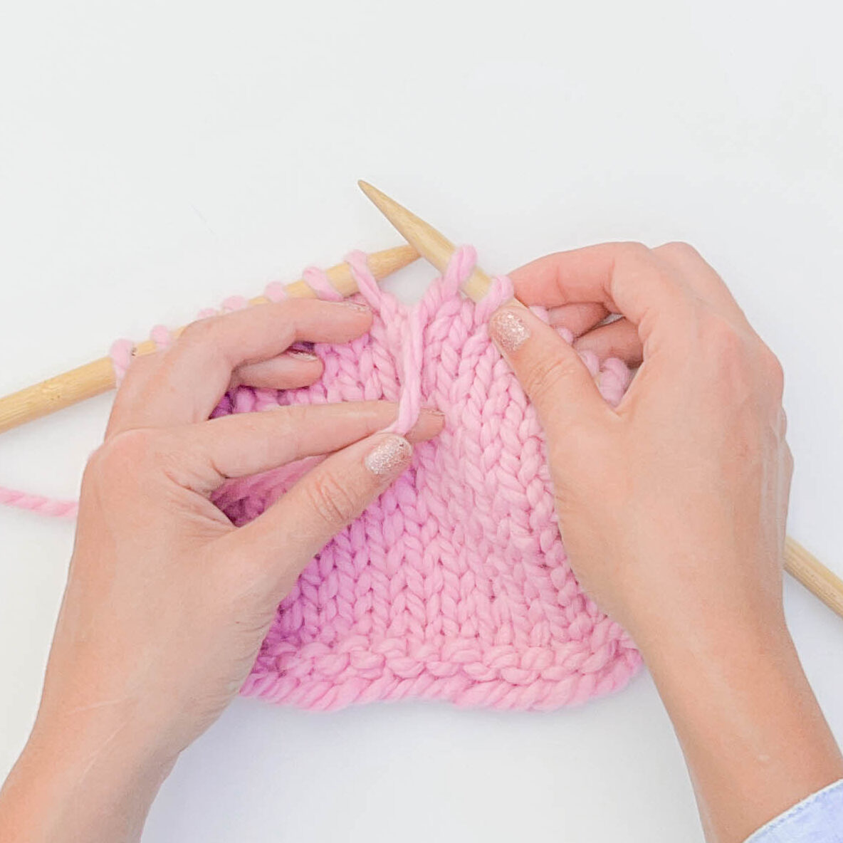 Yarn Over on a knit row - Step 1