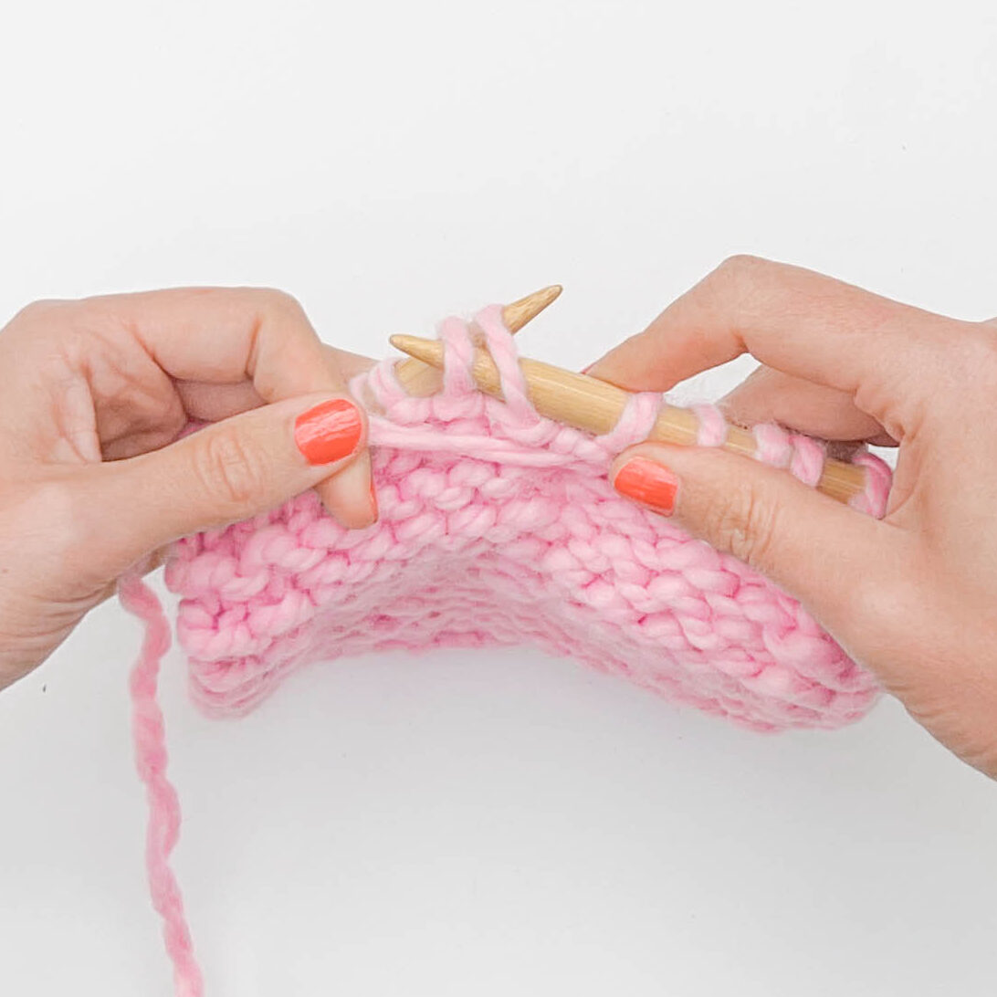 P2tog Knitting Decrease: Step 1