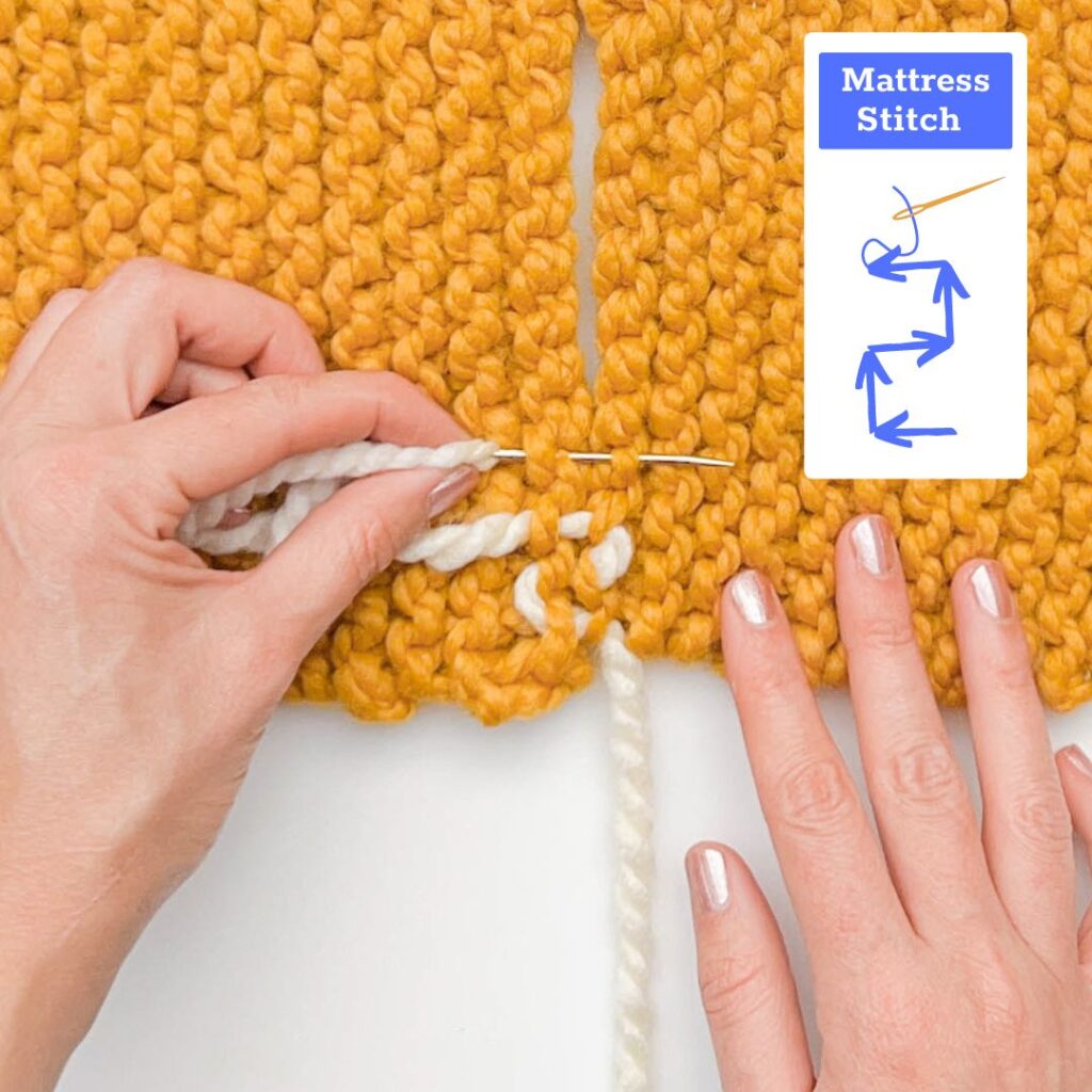 Seaming garter stitch using the mattress stitch - pattern for inserting the needle