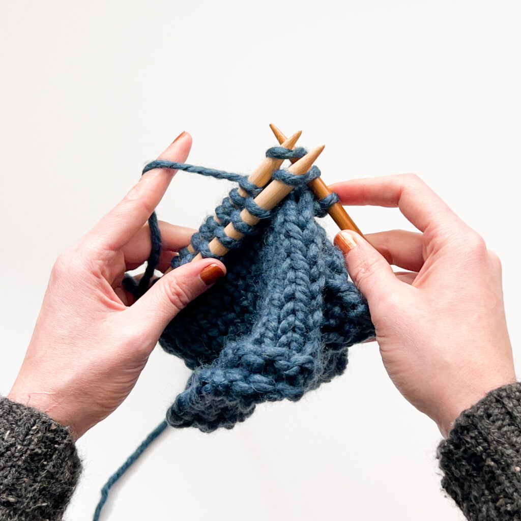 Three Needle Bind Off - knitting the second stitch 
