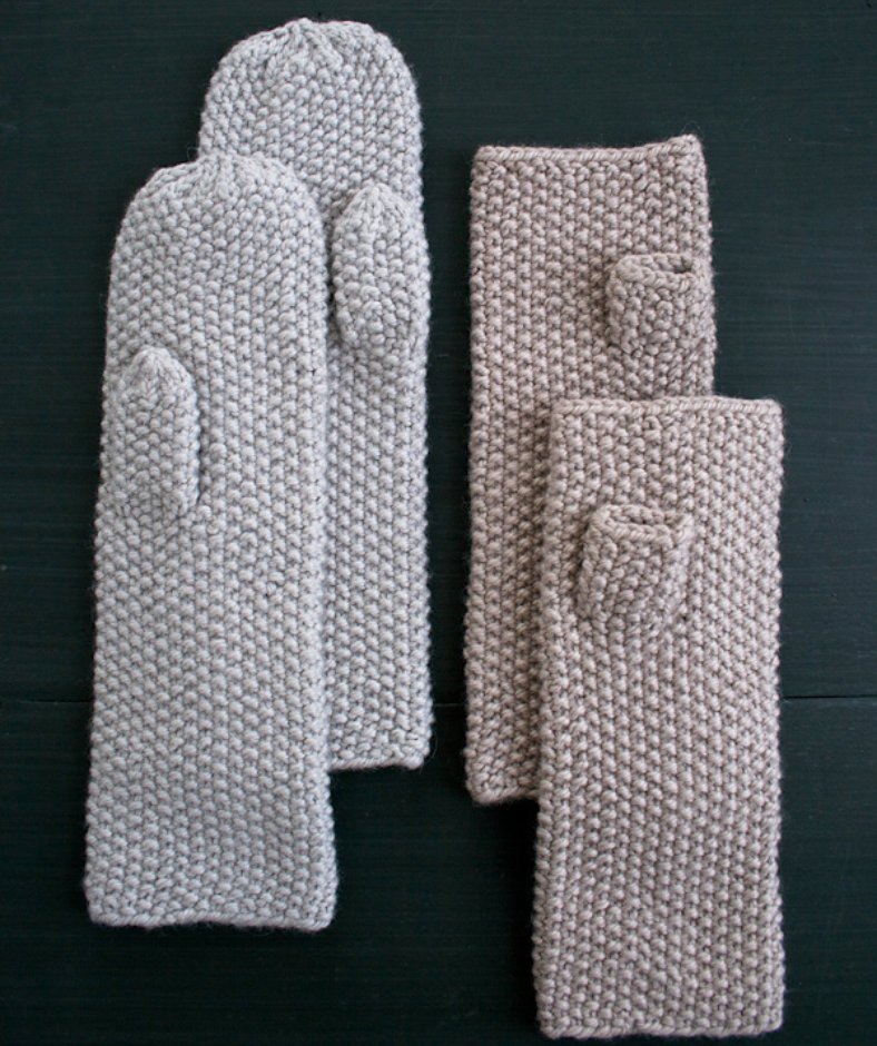 Seed Stitch Mittens and Hand Warmers - Mittens Knitting Pattern Free