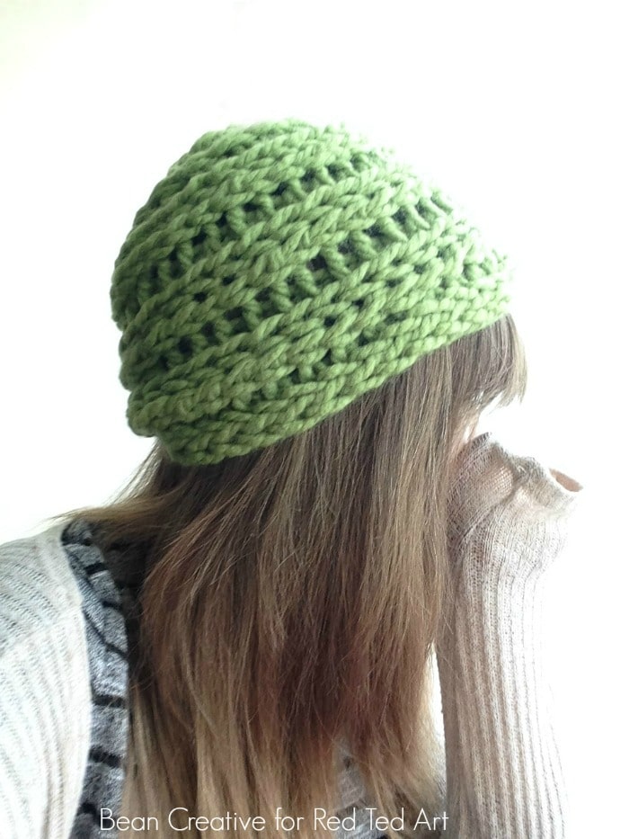 Image of a finger knit beanie.