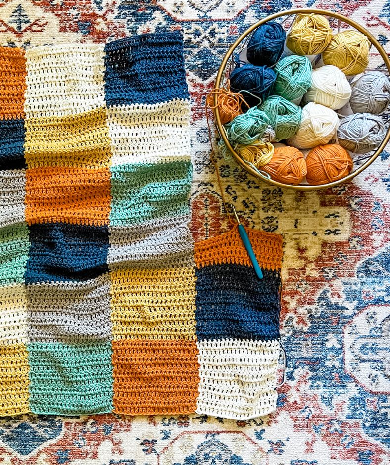 Baby Blanket Crochet Pattern - Quinn Patchwork crochet baby blanket in progress