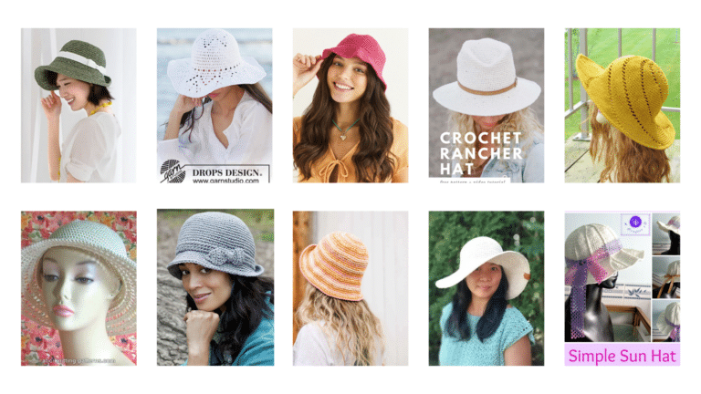 A grid of beautiful easy crochet hat patterns for the summer!