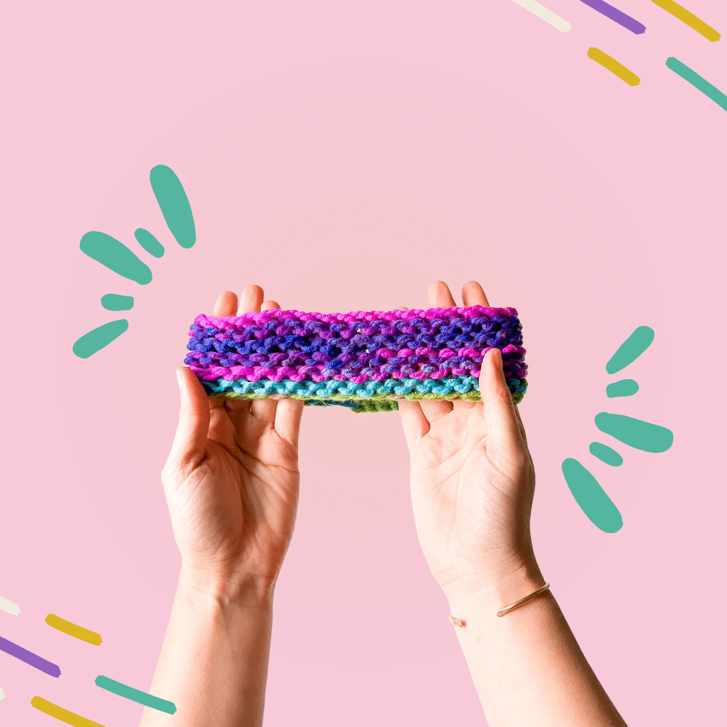 Image of a finished loom knit headband.