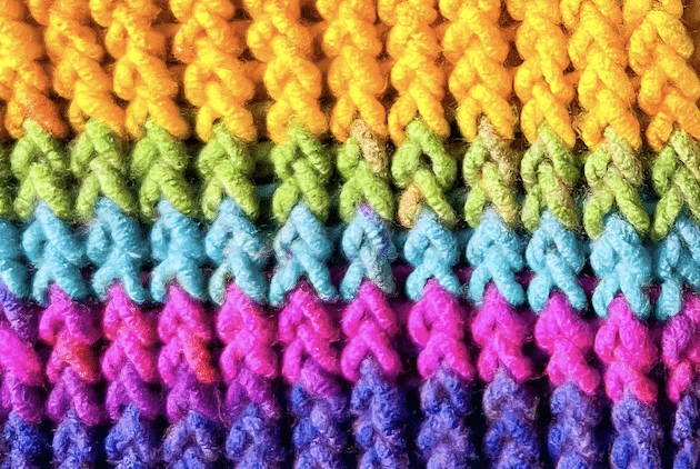 E-Wrap Knit stitch fabric for loom knitting
