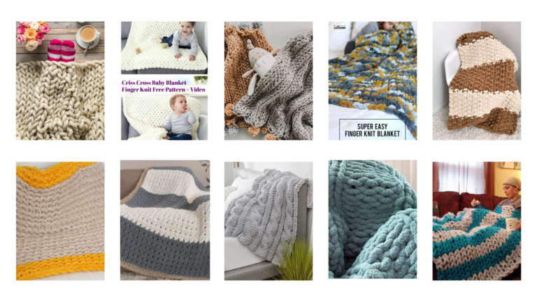 Image of different finger knitting blanket patterns.