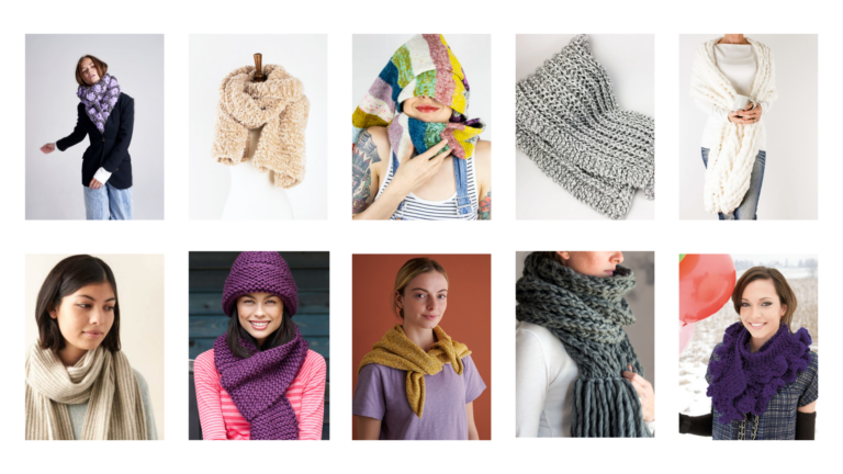 Images of the free scarf knitting patterns included in the blog.
