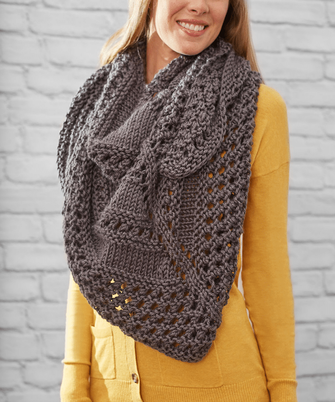 Thick and chunky knitted shawl pattern.