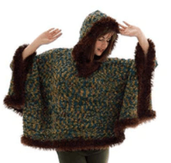 Fur Trimmed Boucle Poncho Pattern (Knit)