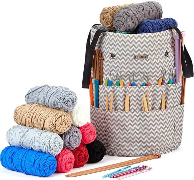 HOMEST Large Crochet Bag with Customized Front Compartment for Knitting Accessories