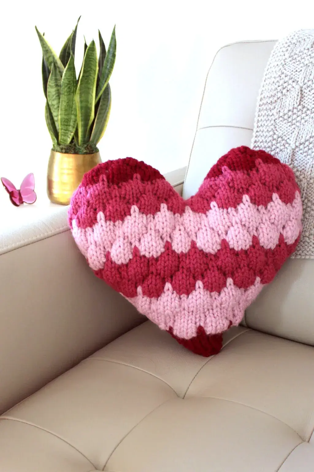 Bubble Stitch Heart Pillow