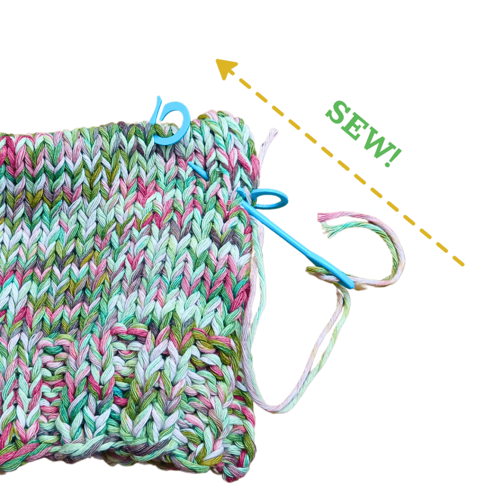 All Sizes: Sew diagonally across the hat between stitch markers.
