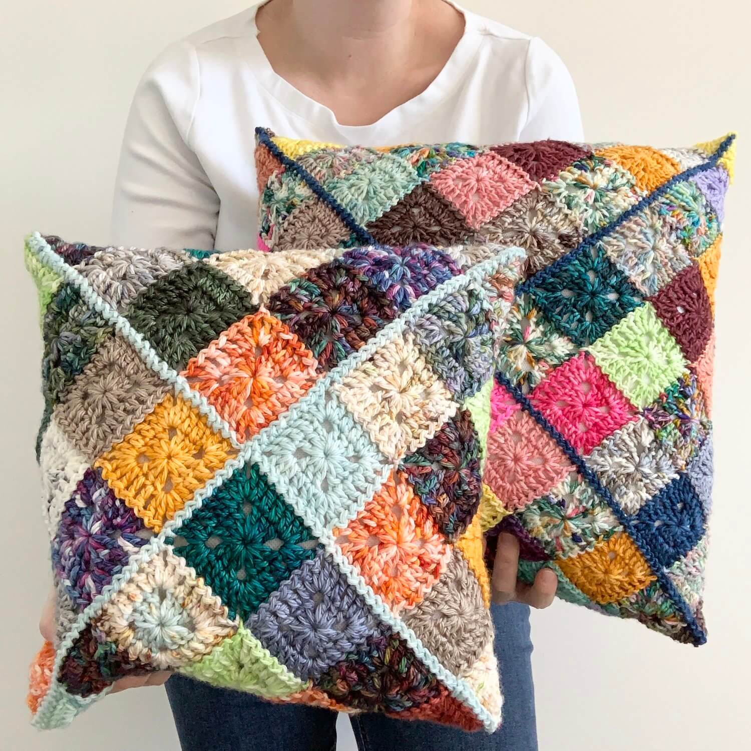 Solid Scrappy Granny Pillow