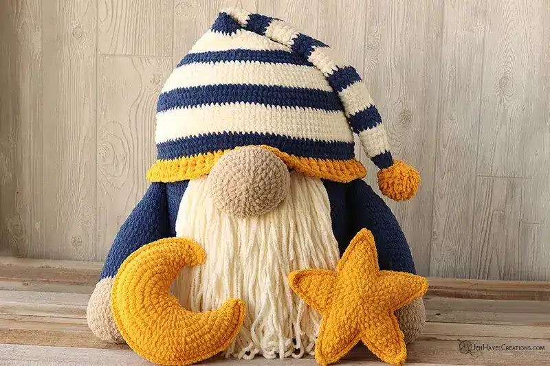 Large Sleepy Time Gnome with Moon & Star Pillows