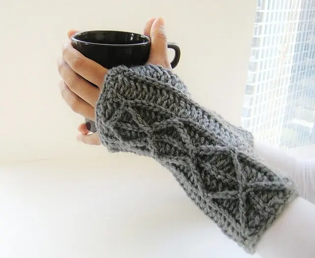 Adeline Fingerless Mitts with Faux Cables