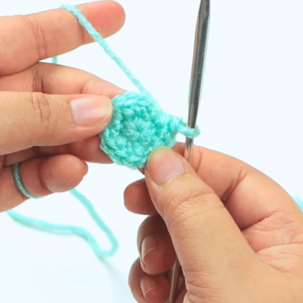 Step 2: Increase the Stitches in the Row

To make your circle bigger, you need to learn how to increase a stitch in crochet. 

Don't worry, it's quite easy! Here's how:

Make 2 single crochets in each stitch in your row. If you're using double crochets or other stitches, make 2 of those in each stitch of the row.

In crochet patterns, this part will be written like this:

"2 sc each st"

Once you reach the end, make a slip stitch on top of the first stitch of your row.