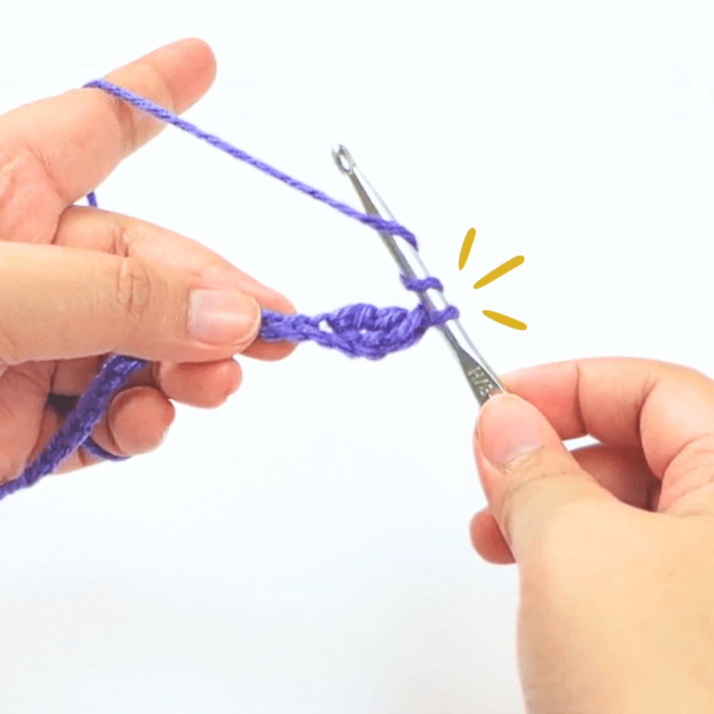 Step 6: Go through the last 2 loops on your hook

Now you have your first treble crochet! stitch