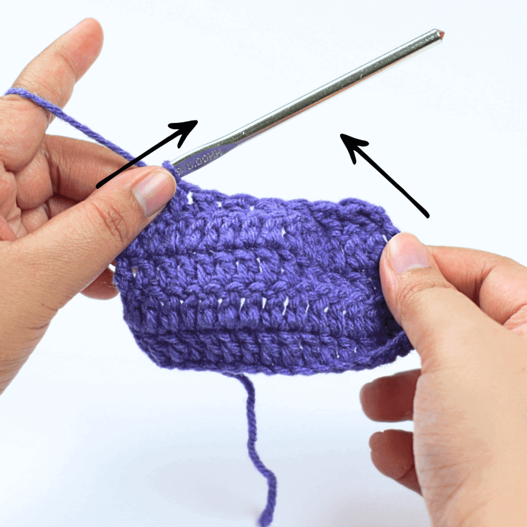 Watch your work shrink!

You'll see that your double crochet swatch is getting smaller after every row. That's what you want to see!