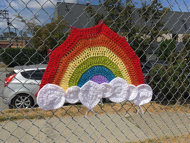 Giant Rainbow Yarn Bomb