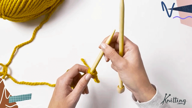 STEP 1

Make sure your slip knot is already on your left knitting needle. Hold the working yarn (that strand that is still connected to the yarn ball) on your left hand.

Insert your right needle into the loop, underneath the left needle.