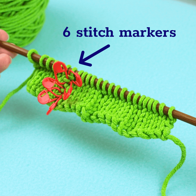 PRO TIP:

Put a stitch marker at the very end of each new row you make. When you have a total of 6 stitch markers lined up, it's time to start stitch repeat batch #2.