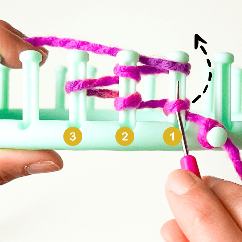 Knit pegs 1 & 2.