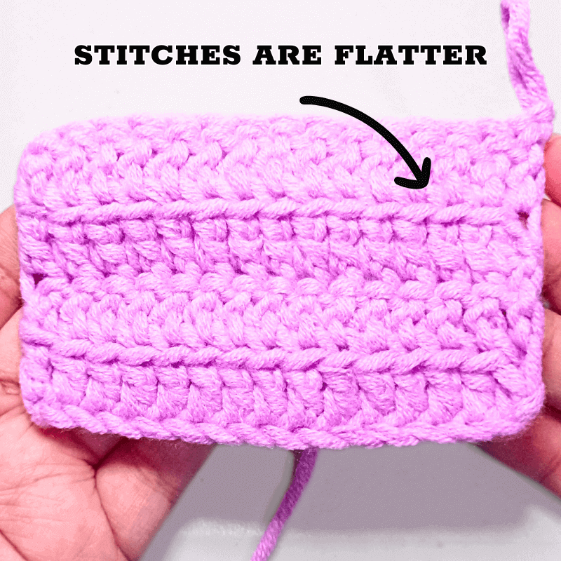 Working on the front loops only will give you a flat fabric with subtle bumps that you can use as a decorative feature or work into for some 3D-esq designs.