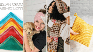 images of 4 tunisian crochet patterns for beginners