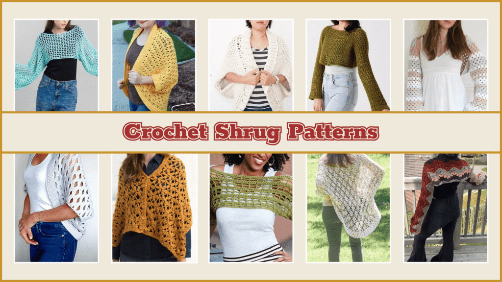 Images of the different free crochet shrug patterns in the list.